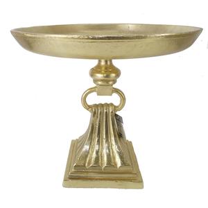Cuenco de pedestal de metal dorado adornado | Centro de mesa elevado decorativo - Product Image 1