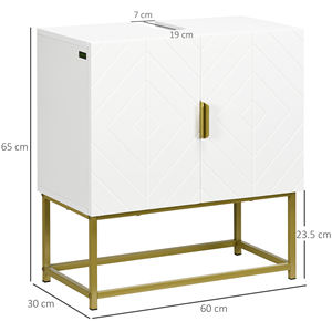 Kleankin Mueble de Baño Debajo del Fregadero con Gabinete de 2 Puertas en Madera y Acero, 60x30x65cm, Blanco y Dorado - Product Image 3