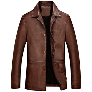 Chaqueta de cuero de imitación de agua para hombre, versión coreana de otoño e invierno, abrigo de lona de Color sólido con cuello de pie - Product Image 6