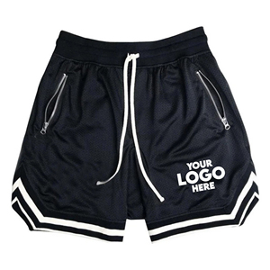 Pantalones cortos de gimnasio de secado rápido de dos pisos para hombre al por mayor, pantalones cortos de malla de deporte de entrenamiento de béisbol con patrón sólido, estilo informal Terry - Product Image 5