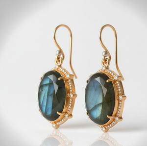 Pendientes de Labradorita de 10*14 mm con Circonita Cúbica para Mujer, Plata de Ley 925, Chapado en Oro de 18K, Joyería de Piedras Preciosas Colgantes, Regalo - Product Image 1