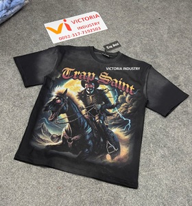 Wholesale Bulk Screen Print Cut Edge Stone Acid Washed custom Boxy Cropped 100% Cotton Sun Tee <b>Shirt</b> - Product Image 1