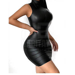 Robe en cuir minimaliste pour femme, robe moulante en cuir pour femme, tenue décontractée élégante au meilleur prix - Product Image 6