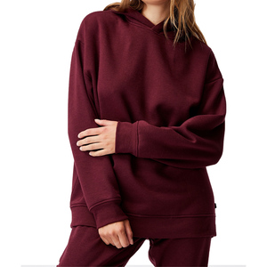 เสื้อฮู้ดดี้ผู้หญิงแบบปรับแต่งได้ ทรงหลวม แขนยาว สีพื้น สตรีทแวร์ ผ้าฝ้ายระบายอากาศ ซักแบบสโตนวอช - Product Image 1