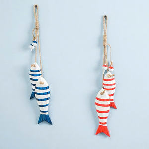 Décoration de poisson en bois bleu et blanc de style méditerranéen en gros, style nautique avec corde et plusieurs tailles de 9 cm à 30 cm pour la décoration de la maison - Product Image 2