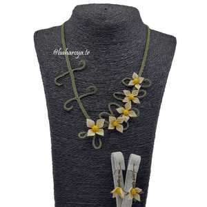 İğne Oyası Sinem Kolye-Küpe Conjunto de joyería de moda con elegante diseño Krem - Product Image 1