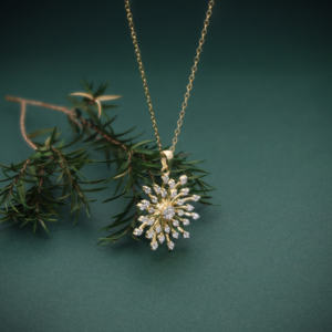 สร้อยคอรูปกุหลาบสีทองแบบดีไซเนอร์สำหรับผู้หญิงพร้อมจี้เพชรธรรมชาติแท้เครื่องประดับอย่างดี - Product Image 2