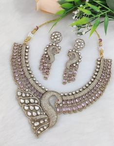 Ensemble de collier en pierre Polki et Doublet en laiton, magnifique design de paon, ensemble AD de qualité supérieure, parfait pour les fonctions de mariage, les tenues de soirée - Product Image 4