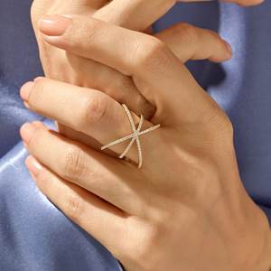 14K oro sólido VVS VS IGI diamante en negrita X delicado Cruz diseñador cruzado pulgar Pave declaración envoltura alrededor de anillos finos al por mayor - Product Image 5