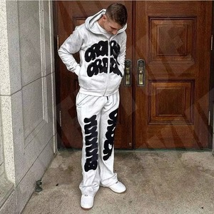 जॉगिंग एसिड वॉश फ्लड स्वेट पैंट और हुडी सेट विंटेज स्वेटर ट्रैक सूट कस्टम एपलिक कढ़ाई पैच 100% कपास - Product Image 2