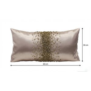 Champagne Beige Lumbar <b>Cushion</b> with Gold Beadwork | <b>Rectangular</b> Decorative Accent Pillow for Sofa Bedroom and Modern Home Decors - Product Image 2