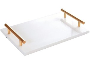 Plateau de service décoratif en marbre blanc avec métal doré Bonne qualité Utilisation Maison Hôtel Restaurant Bar Ustensiles de cuisine Décoration de table - Product Image 5