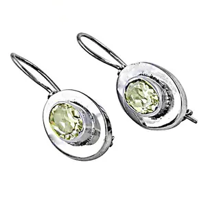 Women's Silver Plated <b>Drop</b> Earrings With Topaz Gemstone Bezel Setting Classic Fashion Jewelry - Product Image 2