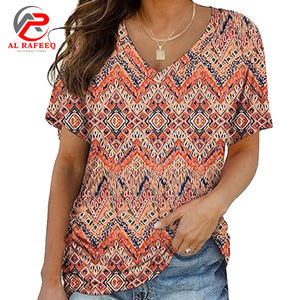 Summer Casual New <b>V</b> <b>Neck</b> Printed <b>T</b> <b>Shirt</b> Short Sleeved with Animal Pattern Plain Dyed - Product Image 1