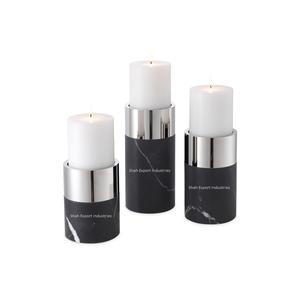 Elegant Design Black <b>Marble</b> and Silver Metal Pillar <b>Candle</b> Holder for for Home & Christmas Decoration <b>Candle</b> Pillar - Product Image 1