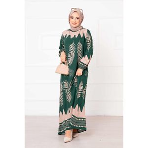 Robe modeste hijab en viscose à motifs palmier émeraude - Product Image 2