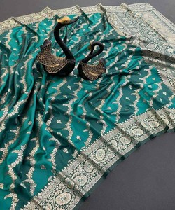 SAREE DE Tissage ZARI DORÉ EN SOIE BANARASI À LA MODE AVEC CHEMISIER INCOSÉ VÊTEMENT DE FESTIVAL PRIX DE GROS VÊTEMENT ETHNIQUE - Product Image 1