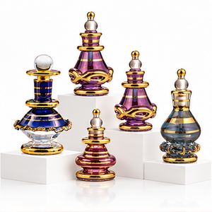 Venta al por Mayor de Mini Botellas de Perfume de Vidrio Soplado a Mano, Color Personalizado, Diseños Decorativos Egipcios Grabados en Oro de 24K - Product Image 1