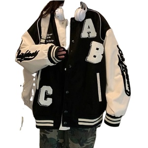Blouson d'aviateur vintage pour femmes Harajuku Streetwear Style College Uniform Varsity Baseball Vestes Femme Surdimensionné Toile Tissu - Product Image 1