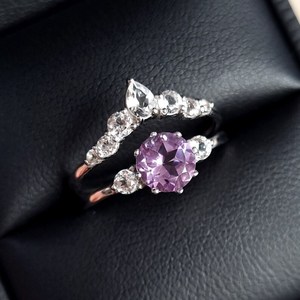 Layered Lavender Amethyst <b>Ring</b> <b>Set</b> Wedding Engagement Stack Purple For Women 925 <b>Sterling</b> <b>Silver</b> February Birthstone Ensemble - Product Image 1