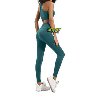 ชุดโยคะนุ่มใส่เล่นฟิตเนสสองชิ้นสำหรับผู้หญิงดีไซน์เอวตัววีระบายอากาศได้ชุดออกกำลังกายเล่นกีฬายางยืดปิดเอวแบบแข็ง - Product Image 3