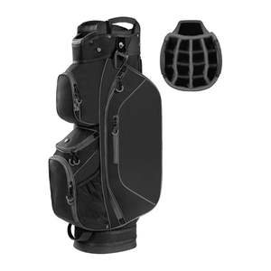 Sac de golf léger en PU avec 15 compartiments, séparateurs pleine longueur, compartiment dédié pour putter et housse de pluie - Noir - Product Image 1