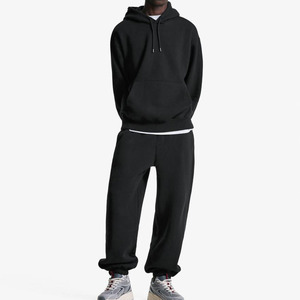 Conjunto de Sudadera con Capucha y Pantalones Deportivos Extra Grandes para Hombre, con Logotipo Personalizado, Color Negro, Estilo Urbano, Felpa, Corte Holgado, 2 Piezas - Product Image 1