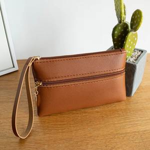 Bolso de mano de cuero PU de moda personalizado portátil con doble cremallera de color sólido, bolso de mano al por mayor, regalo para mujer, monederos - Product Image 6