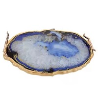 Plateaux de service en agate naturelle Plateaux en pierre d'agate artisanale Plateau de service élégant en métal Décoratif pour plateau de service