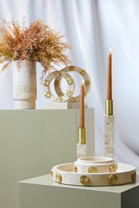 Modern travertine stone abstract sculpture on metal stand adds artistic elegance unique texture and premium decor appeal - Product Image 3