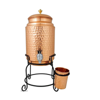 Pot d'eau en cuivre 100% avec support en métal avec distributeur en verre avec support design martelé 5 litres