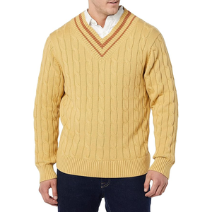 Pull en tricot rayé 100 % coton pour homme, style décontracté et respirant, col en V - Product Image 4