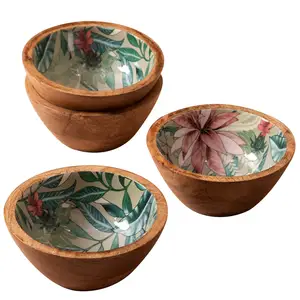 Экологически чистые кокосовые миски и Наборы деревянных ложек, набор из трех деревянных мисок и тарелок для фруктового салата манго, изготовленных из Индии