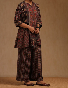 Vêtements indiens et pakistanais robe coupe ample marron et rouge imprimé femmes Kurta Palazzo ensemble femmes tenue ethnique - Product Image 2