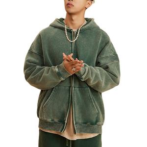 เสื้อฮู้ดผู้ชายแบบมีฮู้ดผ้าซักแบบเทอร์รี่ฟอกสีกรดสไตล์วินเทจสำหรับผู้ชาย - Product Image 1
