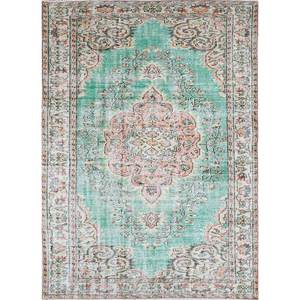 Tapis en laine noué à la main vert vintage, grand format, Pae-3225, motif médaillon abstrait rectangulaire pour la maison, le salon, le couloir - Tapis de chambre - Product Image 1