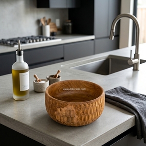 Bol en bois de teck naturel de bonne qualité, vente en gros, bol à fruits rond en bois pour servir la nourriture et la salade - Product Image 6