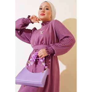 Robe en lin à manches plissées, Magenta - Product Image 2