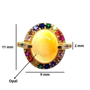 Customized Sterling Silver 925 <b>Gold</b> Plating Charm Vintage Style <b>Opal</b> Multi Color Gemstones Big Stone <b>Ring</b> - Product Image 2