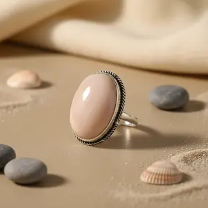 Bague pour femme en argent sterling 925 plaqué or rose et rhodium, incrustation de pierres précieuses roses, pierres précieuses naturelles, noyau en cuivre - Product Image 1