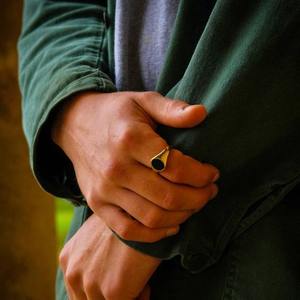 Men's Sterling Silver <b>Gold</b> Plated Vintage Signet <b>Ring</b> with Natural Lapis Lazuli Gemstone Jewelry Gift for Engagement - Product Image 3