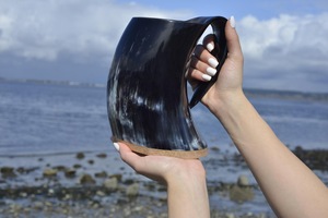 Authentic Eco-Friendly Viking Horn <b>Mug</b> Handmade Buffalo Horn Food Grade Medieval Style Religious Feng Shui Animal Beer <b>Mug</b> - Product Image 2