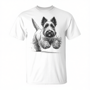 T-shirt promozionale con stampa di un cane Scottish Terrier (Scottie) che corre - Product Image 2