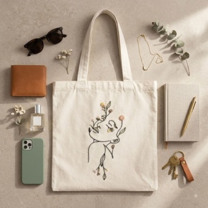 Bolsa de Mano de Lona de Algodón con Diseño Floral, 14x16 Pulgadas, Logotipo Personalizado al por Mayor, Bolsa de Compras Reutilizable - Product Image 5