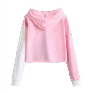 เสื้อครอปมีฮู้ดของผู้หญิงเสื้อครอปแบบสวมหัวเสื้อมีฮู้ดของผู้หญิง100% คอตตอนฤดูหนาวสีบล็อกที่แตกต่างกัน - Product Image 6