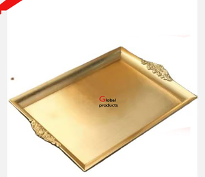 Plateau de service en acier inoxydable en métal fini doré de forme ovale à haute vente pour restaurant et bar d'hôtel - Product Image 2