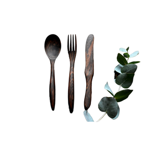 Elegant Set of 3 Wooden Flatware Set of 3 Cutlery with Brown Finished Perfect for Travel and Elegant Dining Accessory - Product Image 1
