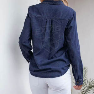 Chemise en jean à manches longues ajustée, boutonnée devant, vêtement décontracté, haut tendance pour le bureau et l'usage quotidien, chemise pour femmes - Product Image 2