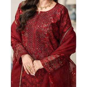 Ensemble de costume pour femme Mohagani en 3 pièces, imprimé et brodé, comprenant un dupatta brodé en organza et un pantalon imprimé - 003 - Product Image 3