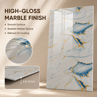 Panneau mural en PVC brillant MORLENX, agate bleu blanc or, feuille de marbre UV, pour la décoration d'hôtels et de villas